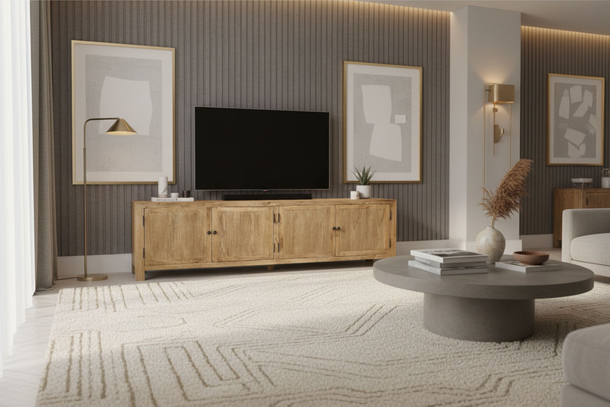 MAGNOLIOUS RUSTIC 4 DOORS TV/ENTERTAINMENT UNIT IN SOLID OAK - MyChocolateWood