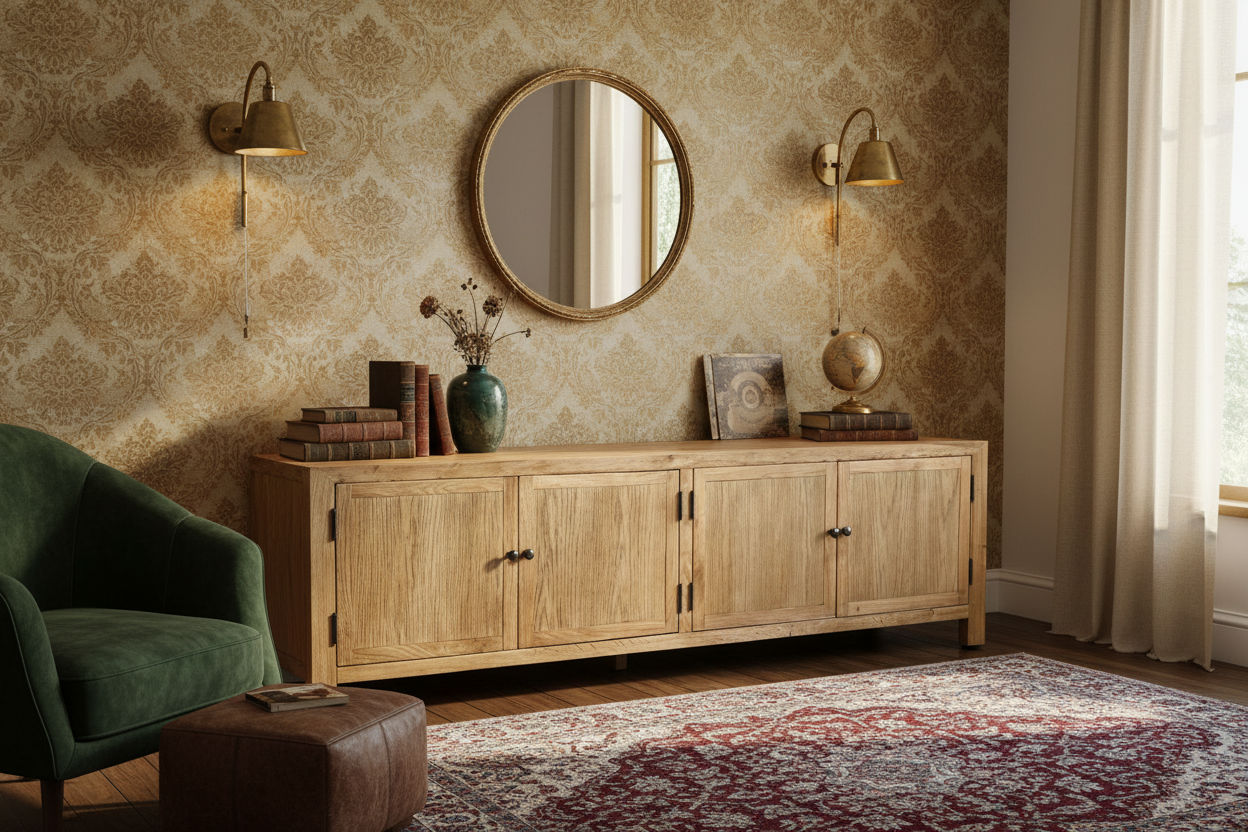 MAGNOLIOUS RUSTIC 4 DOORS TV/ENTERTAINMENT UNIT IN SOLID OAK - MyChocolateWood