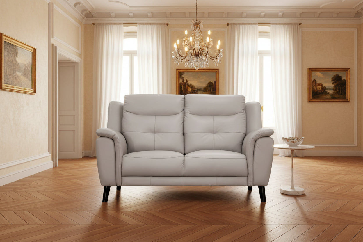 MALANIA 2-SEATER REAL LEATHER SOFA SETTEE COUCH SILVER - MyChocolateWood