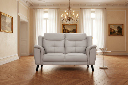 MALANIA 2-SEATER REAL LEATHER SOFA SETTEE COUCH SILVER - MyChocolateWood