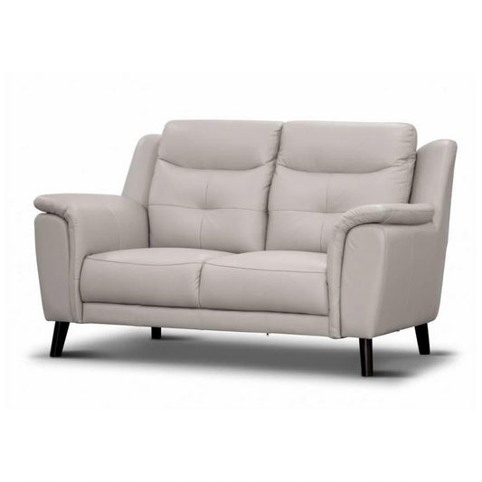 MALANIA 2-SEATER REAL LEATHER SOFA SETTEE COUCH SILVER