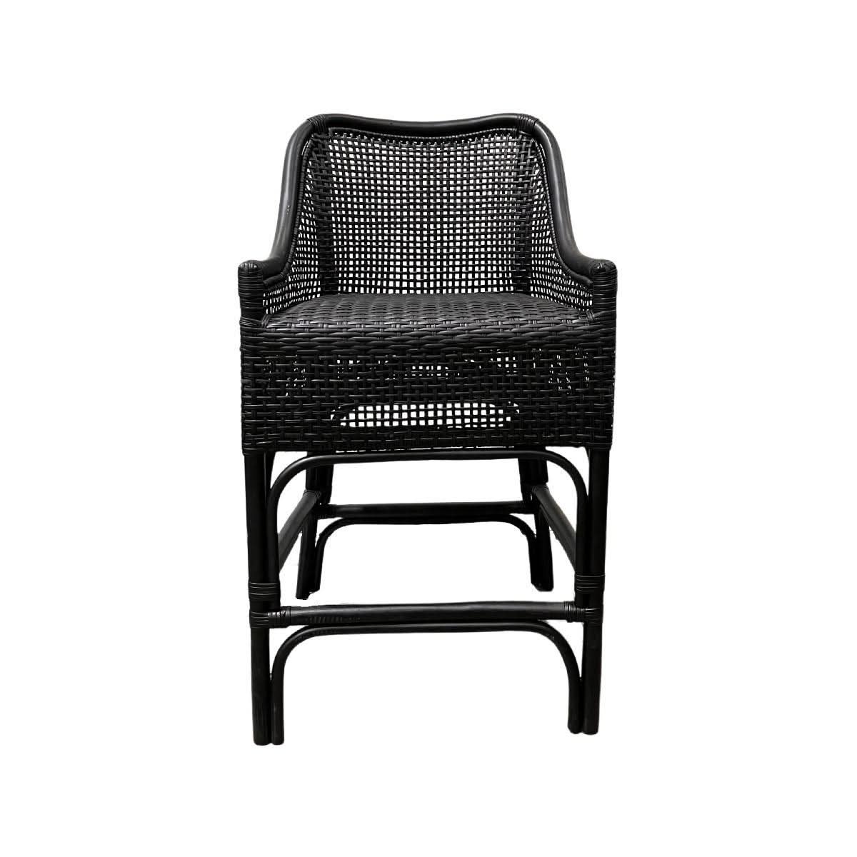Malibu Hamptons Rattan Counter Stool in Solid Black - Chocolate Wood