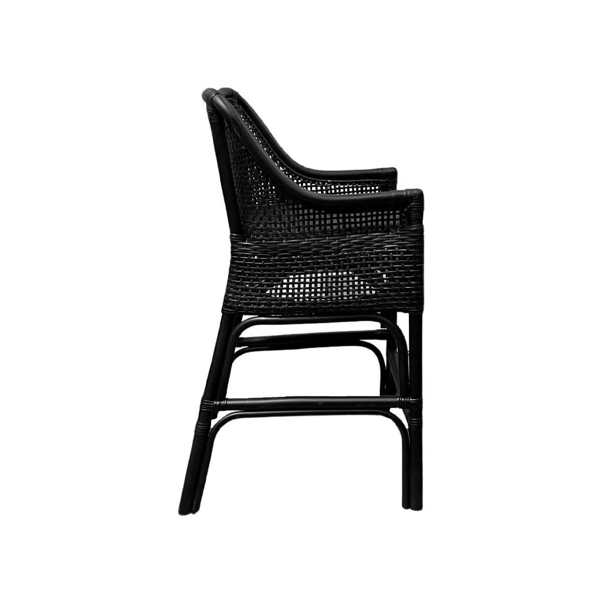 Malibu Hamptons Rattan Counter Stool in Solid Black - Chocolate Wood