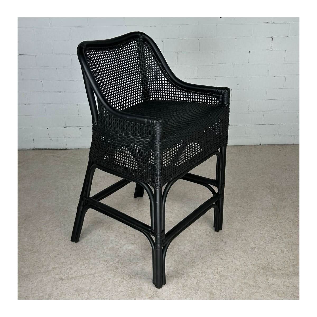 Malibu Hamptons Rattan Counter Stool in Solid Black - Chocolate Wood