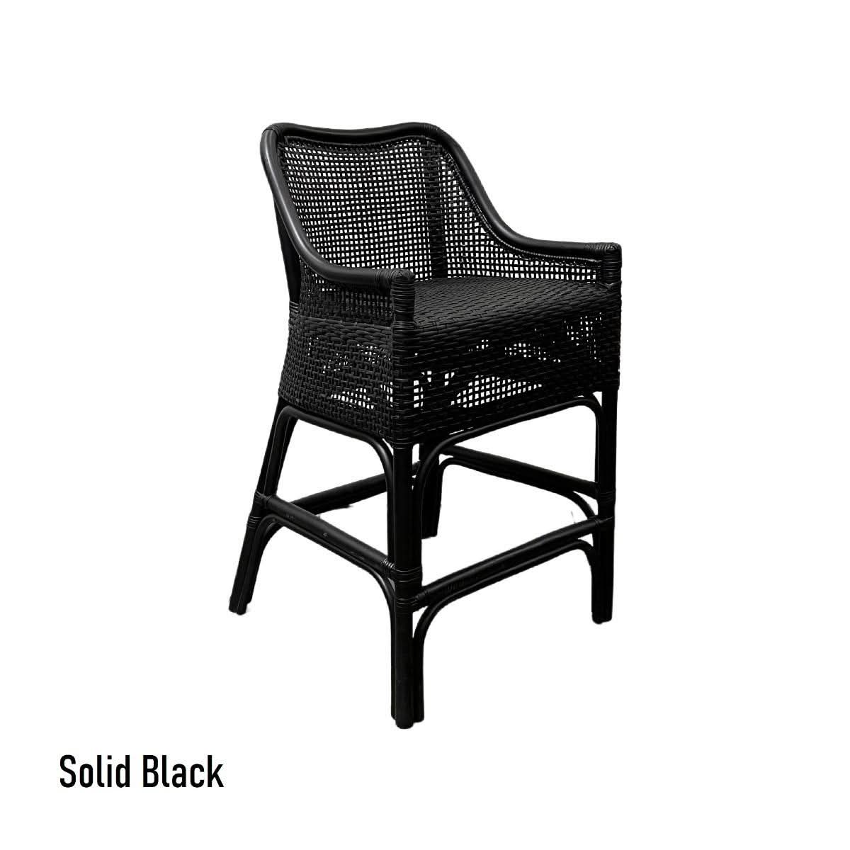 Malibu Hamptons Rattan Counter Stool in Solid Black - Chocolate Wood