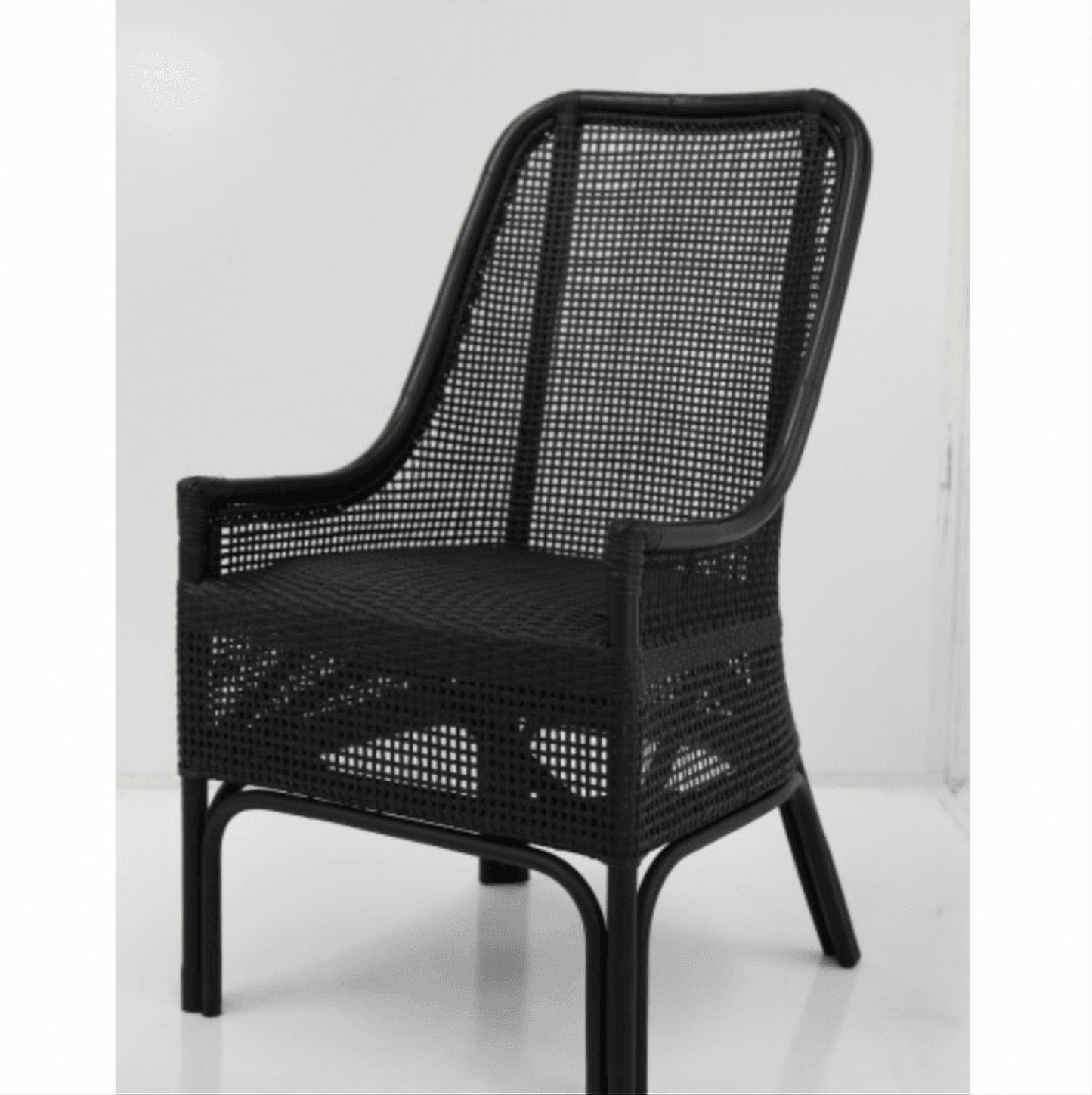 Malibu Hamptons Rattan Dining Chair in Solid Black - Chocolate Wood