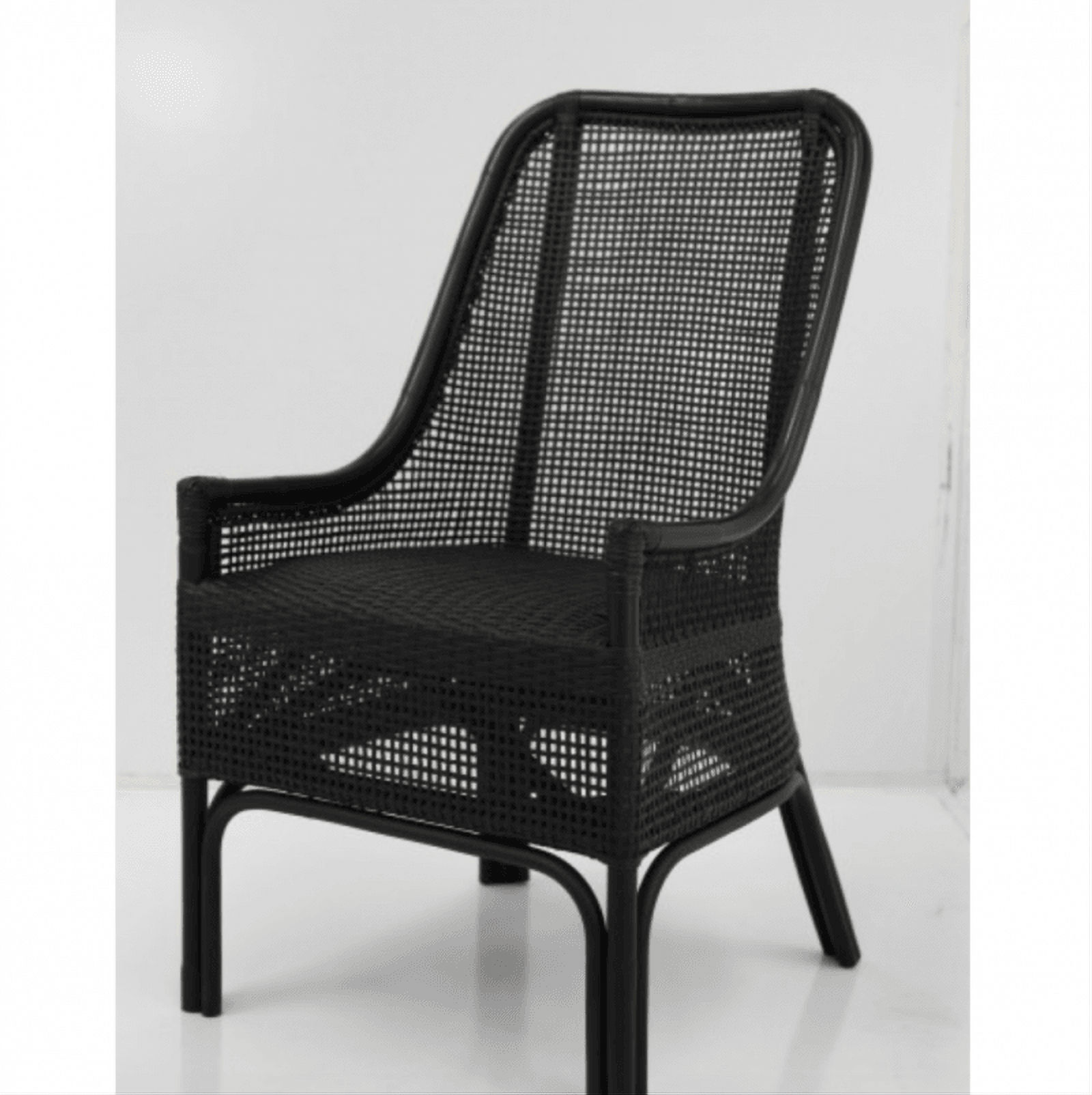Malibu Hamptons Rattan Dining Chair in Solid Black - Chocolate Wood