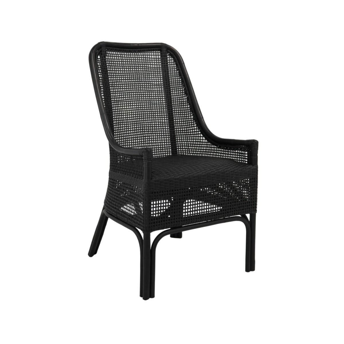 Malibu Hamptons Rattan Dining Chair in Solid Black - Chocolate Wood