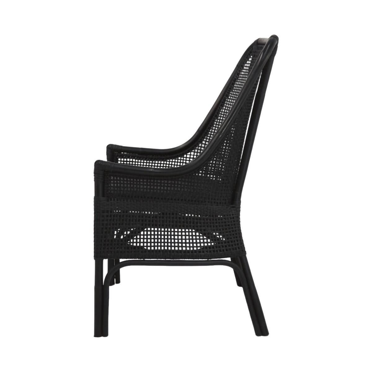 Malibu Hamptons Rattan Dining Chair in Solid Black - Chocolate Wood