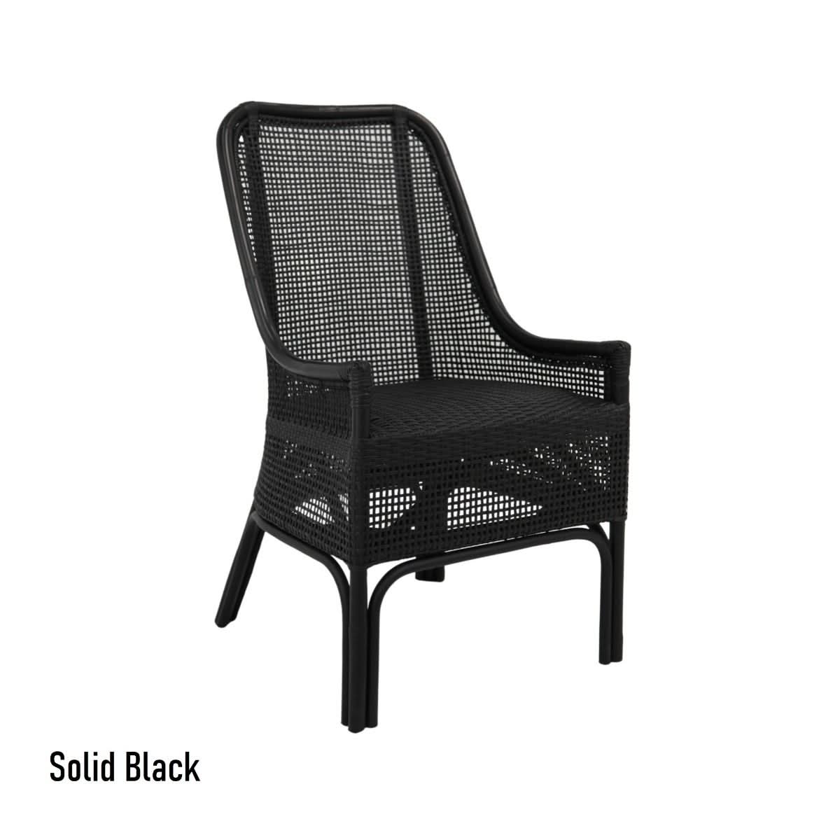 Malibu Hamptons Rattan Dining Chair in Solid Black - Chocolate Wood