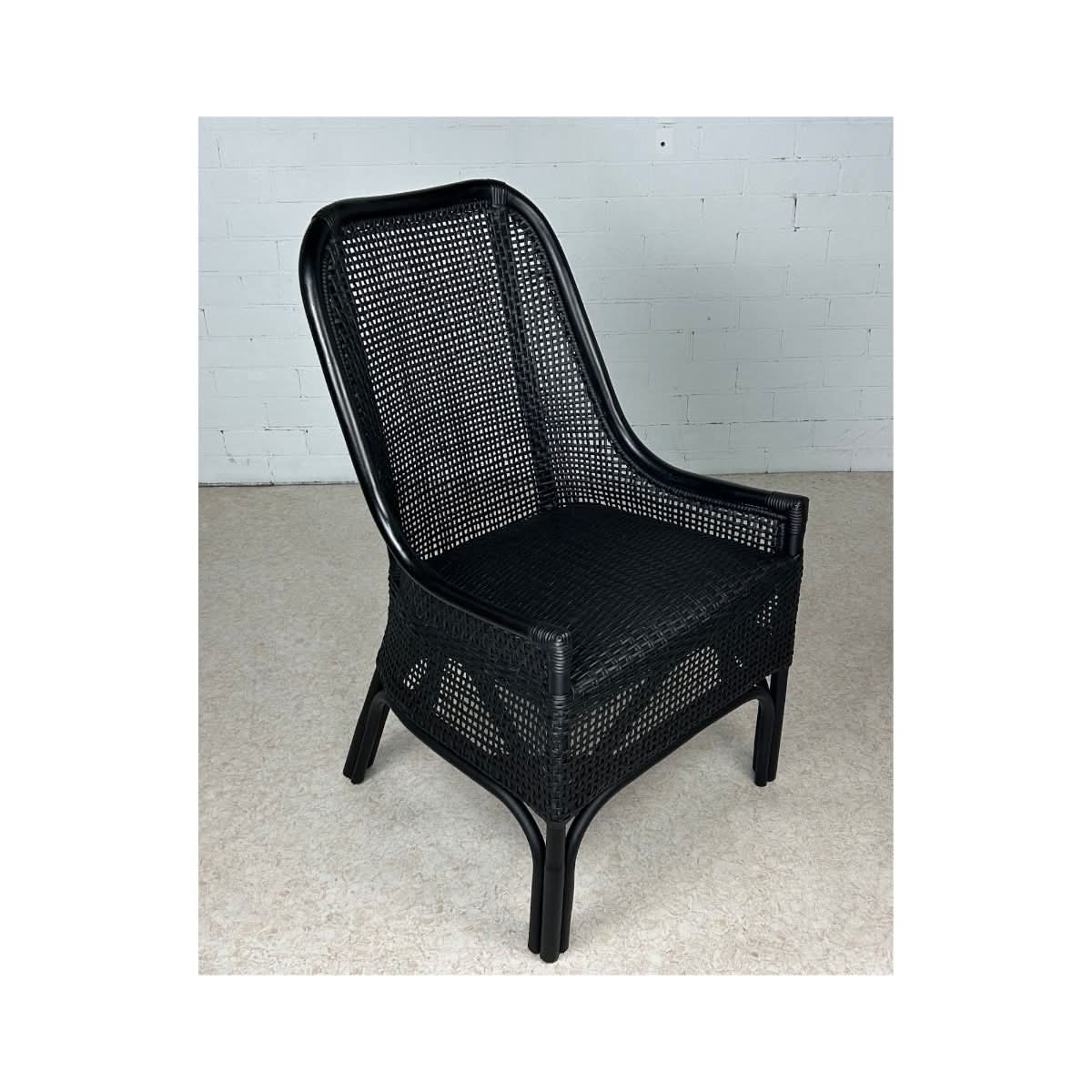Malibu Hamptons Rattan Dining Chair in Solid Black - Chocolate Wood
