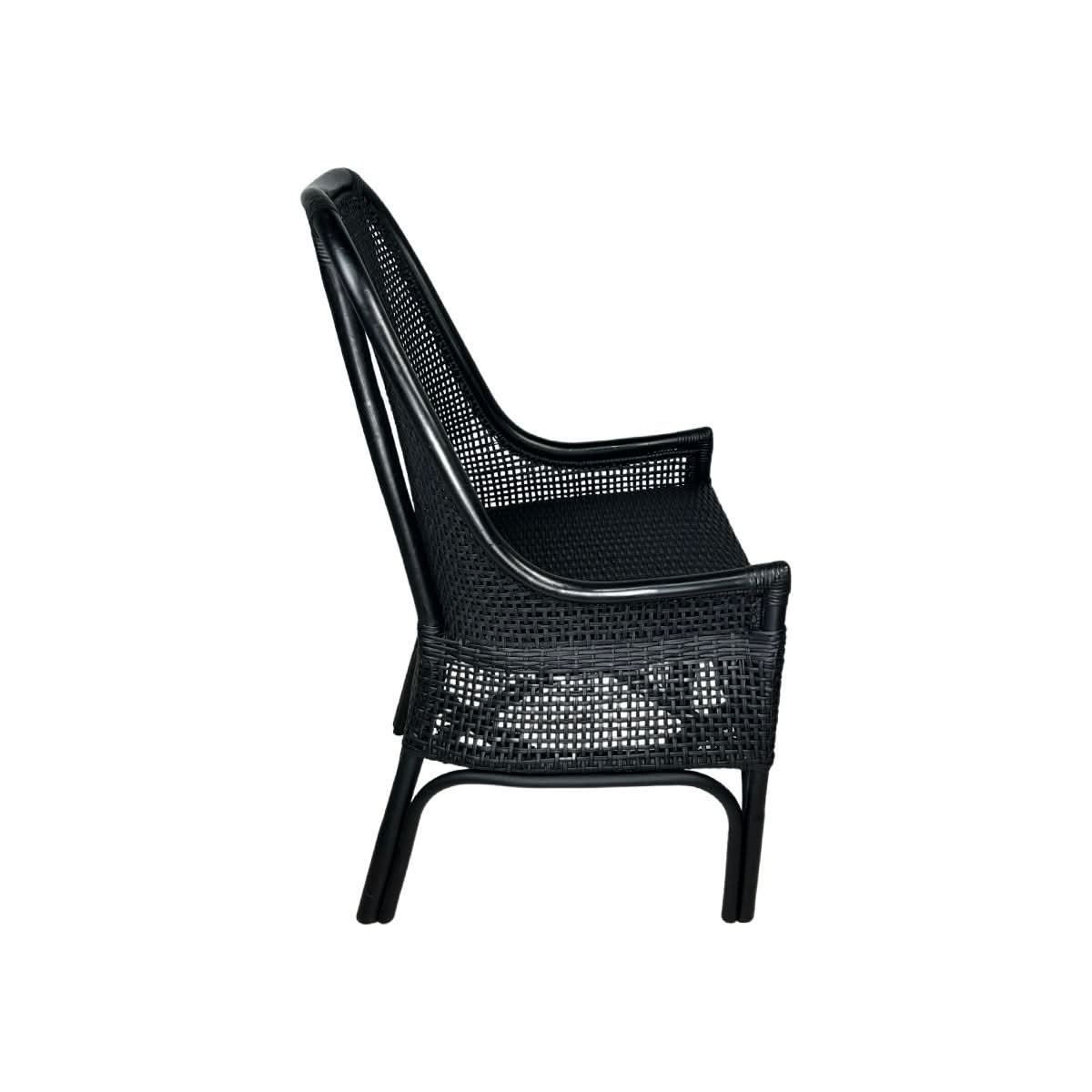 Malibu Hamptons Rattan Dining Chair in Solid Black - Chocolate Wood