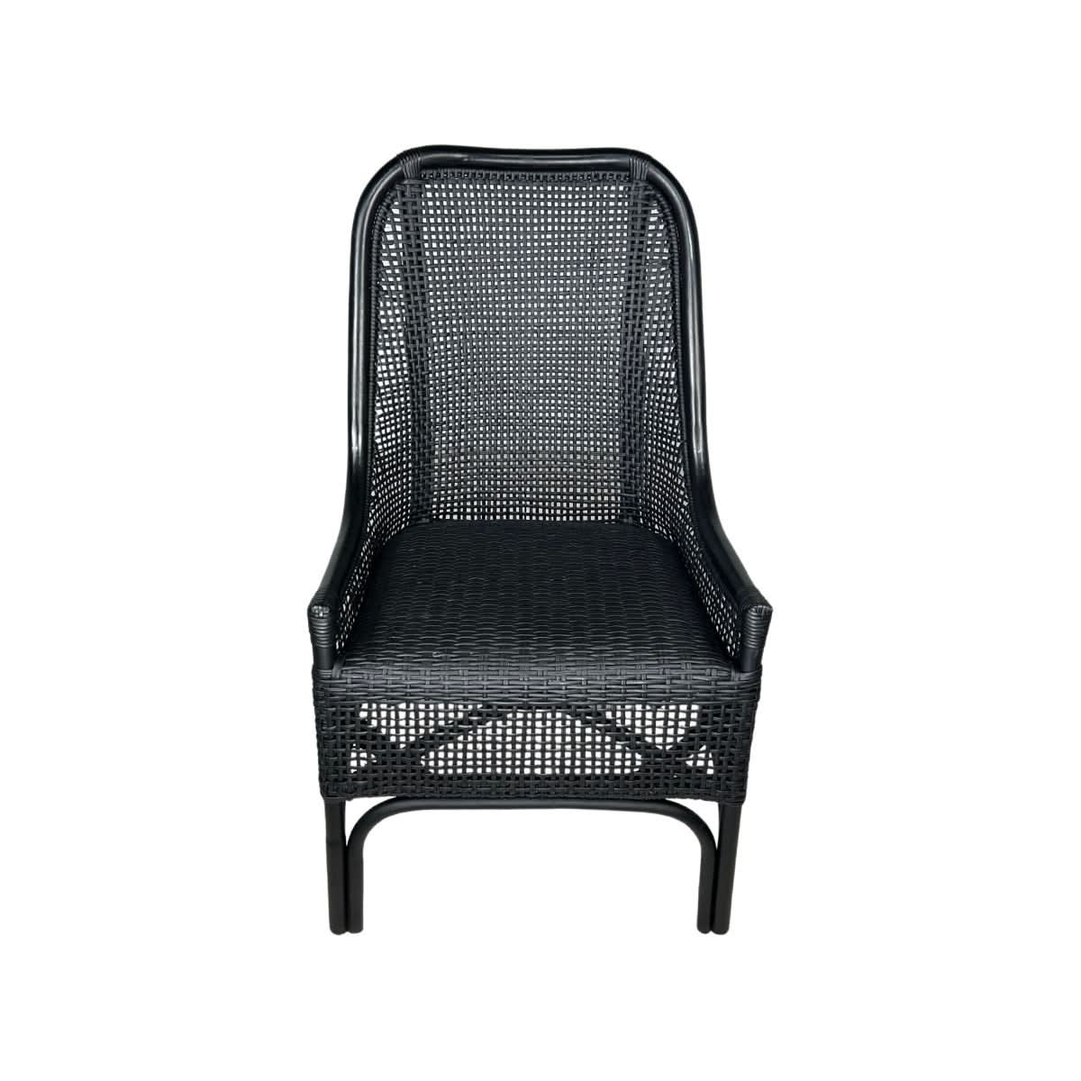 Malibu Hamptons Rattan Dining Chair in Solid Black - Chocolate Wood