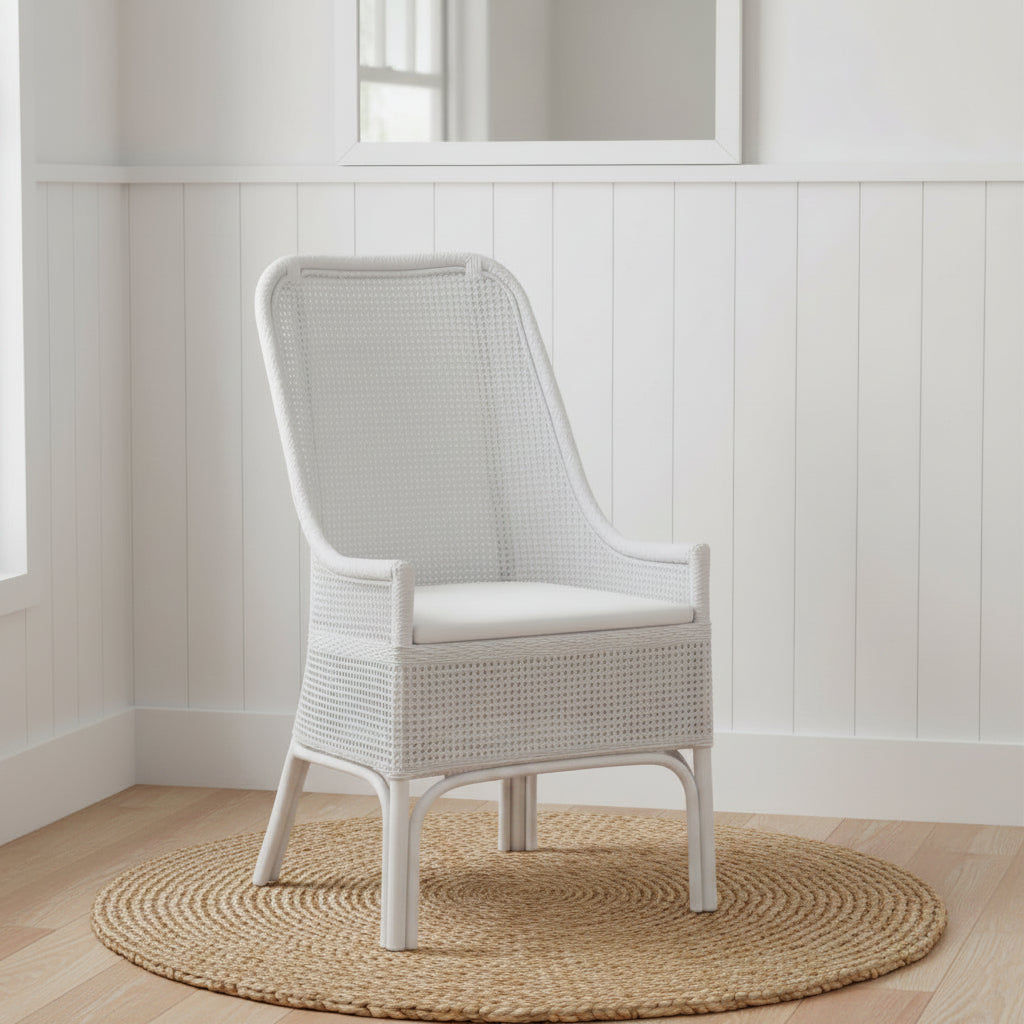 MALIBU HAMPTONS RATTAN DINING CHAIR IN SOLID WHITE - MyChocolateWood