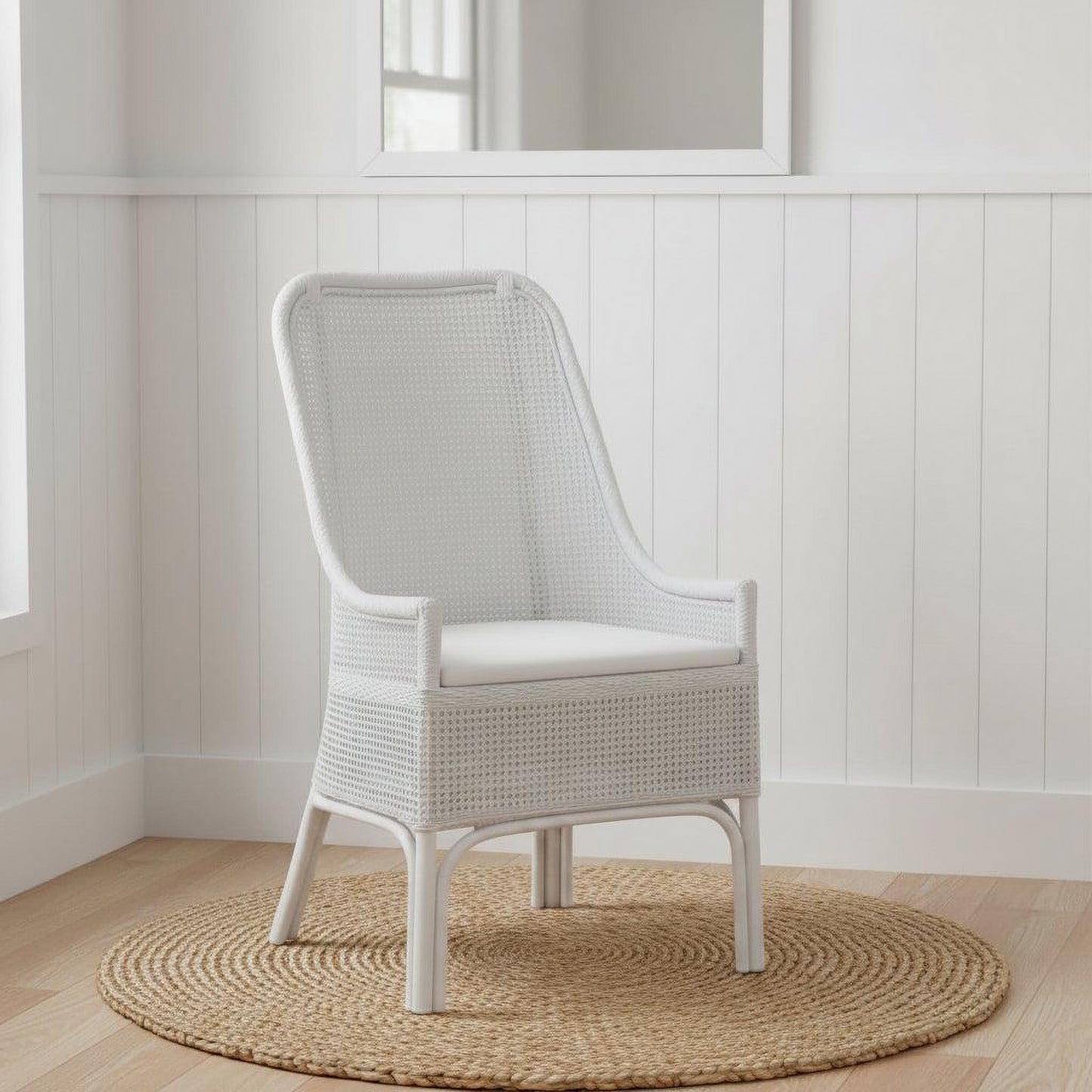 Malibu Hamptons Rattan Dining Chair in Solid White - Chocolate Wood