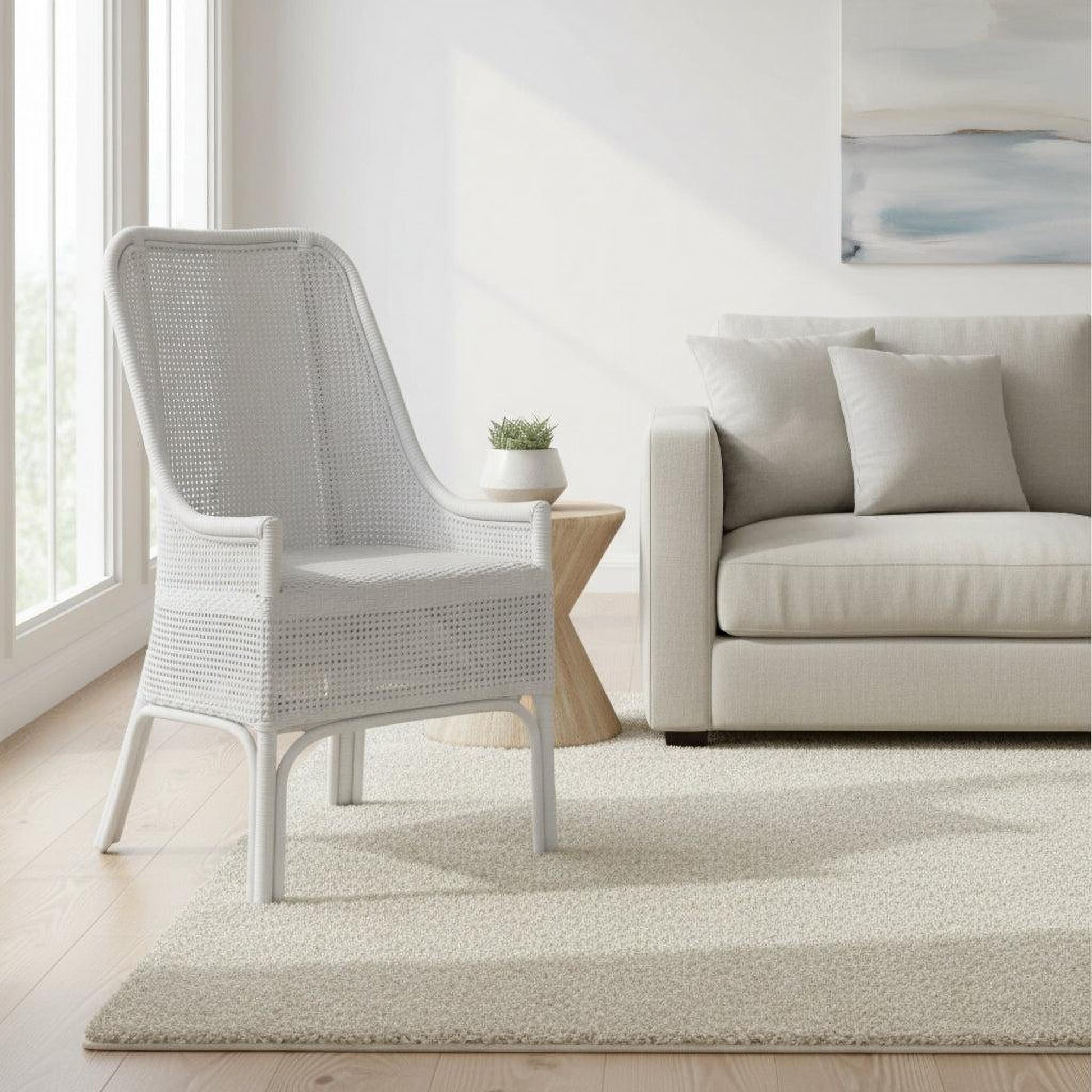 Malibu Hamptons Rattan Dining Chair in Solid White - Chocolate Wood