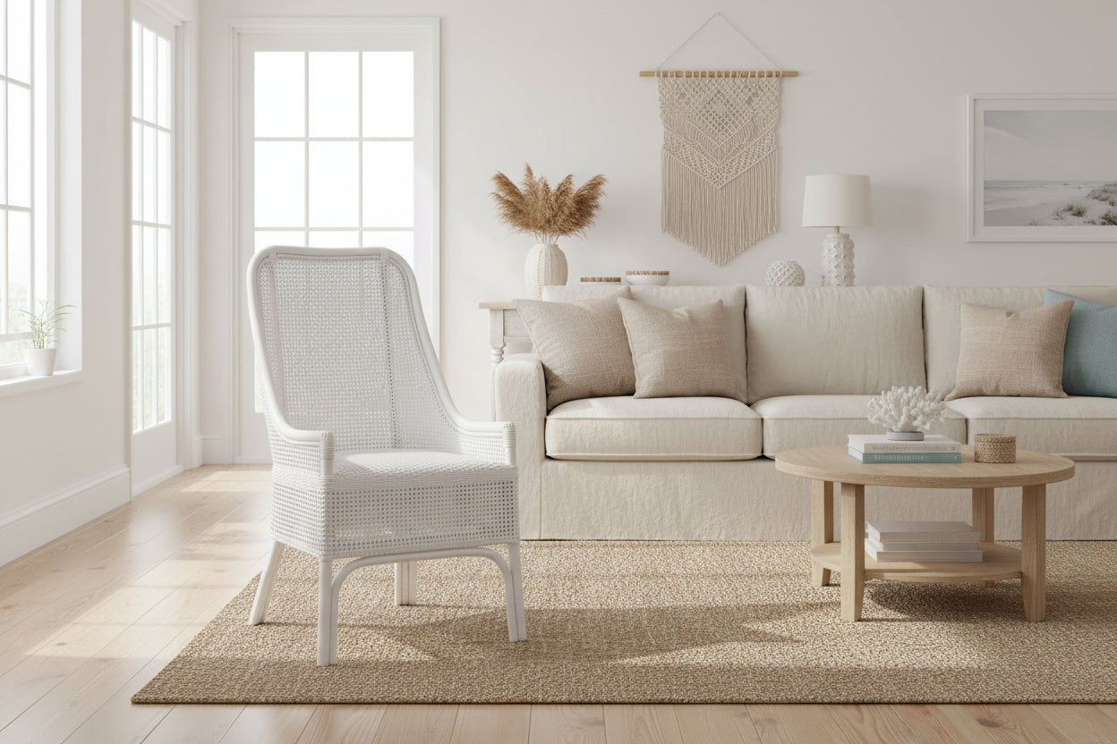 MALIBU HAMPTONS RATTAN DINING CHAIR IN SOLID WHITE - MyChocolateWood