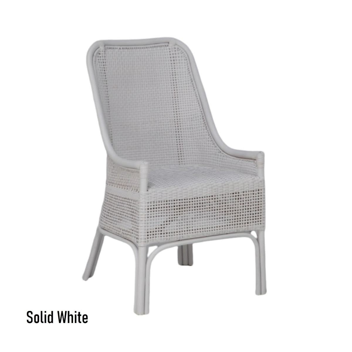 Malibu Hamptons Rattan Dining Chair in Solid White - Chocolate Wood
