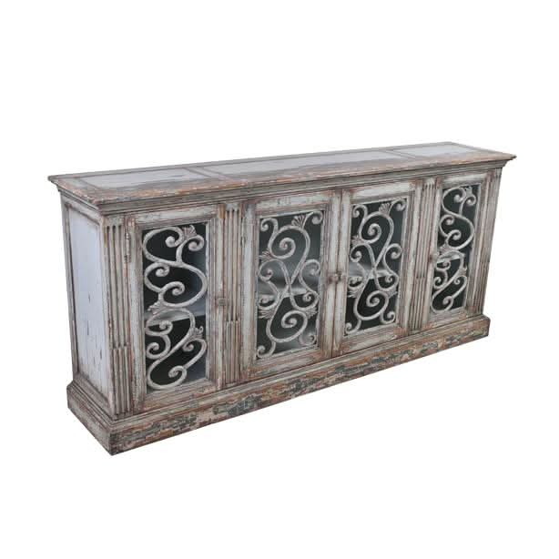 Malvern Reclaimed Asian Timber 4-Door Sideboard 202cm in Weathered Grey - Chocolate Wood