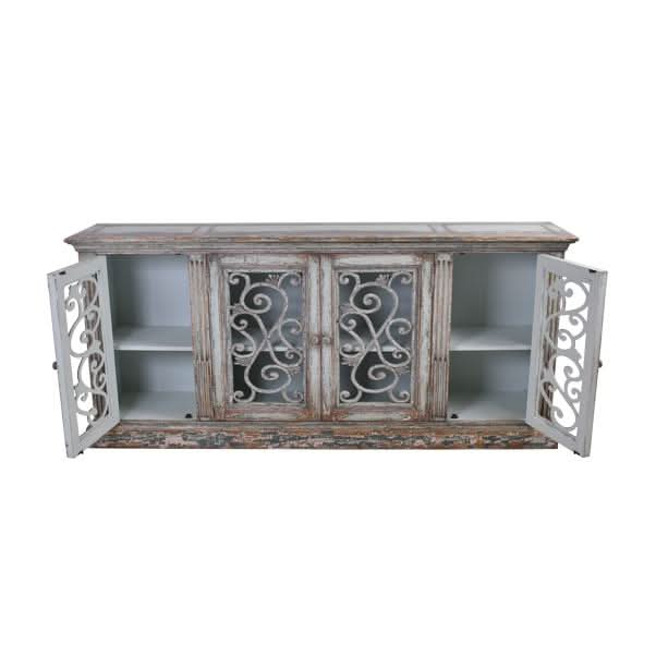 Malvern Reclaimed Asian Timber 4-Door Sideboard 202cm in Weathered Grey - Chocolate Wood