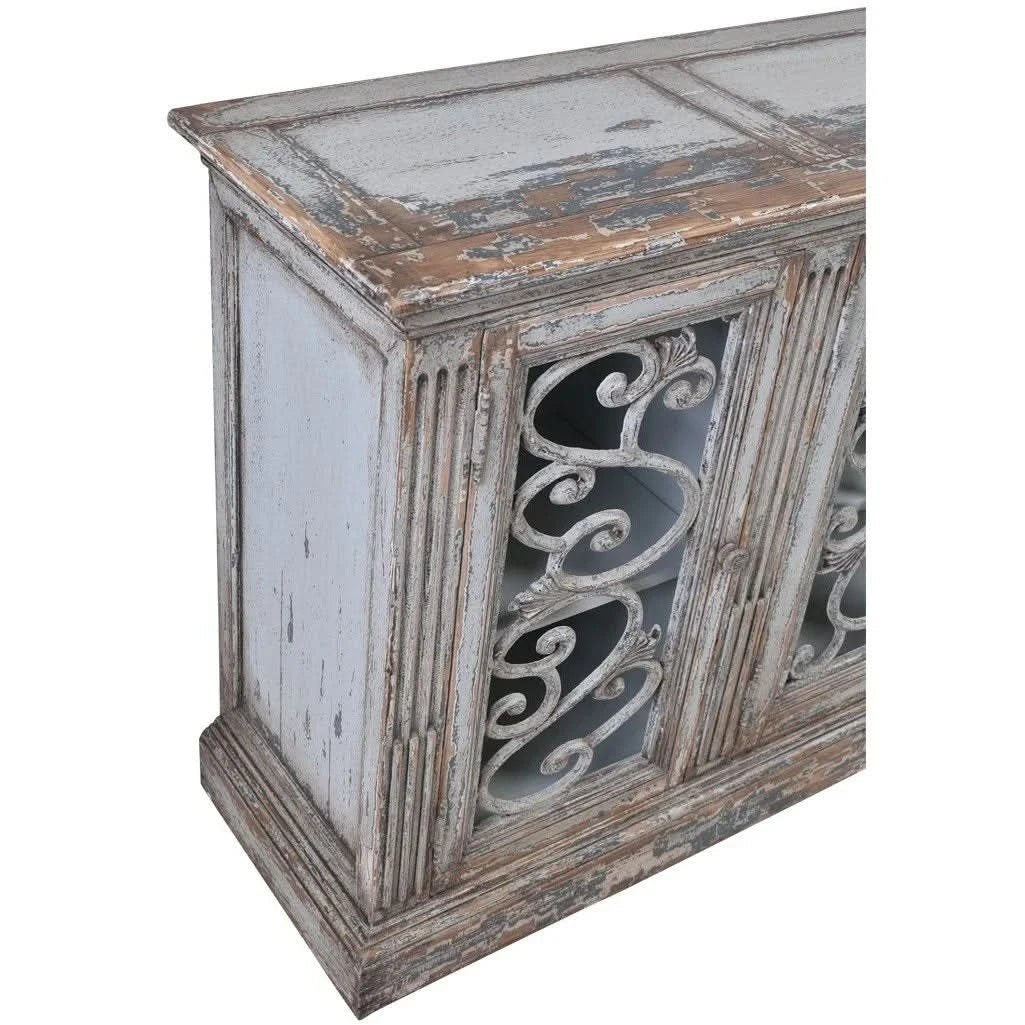 Malvern Reclaimed Asian Timber 4-Door Sideboard 202cm in Weathered Grey - Chocolate Wood