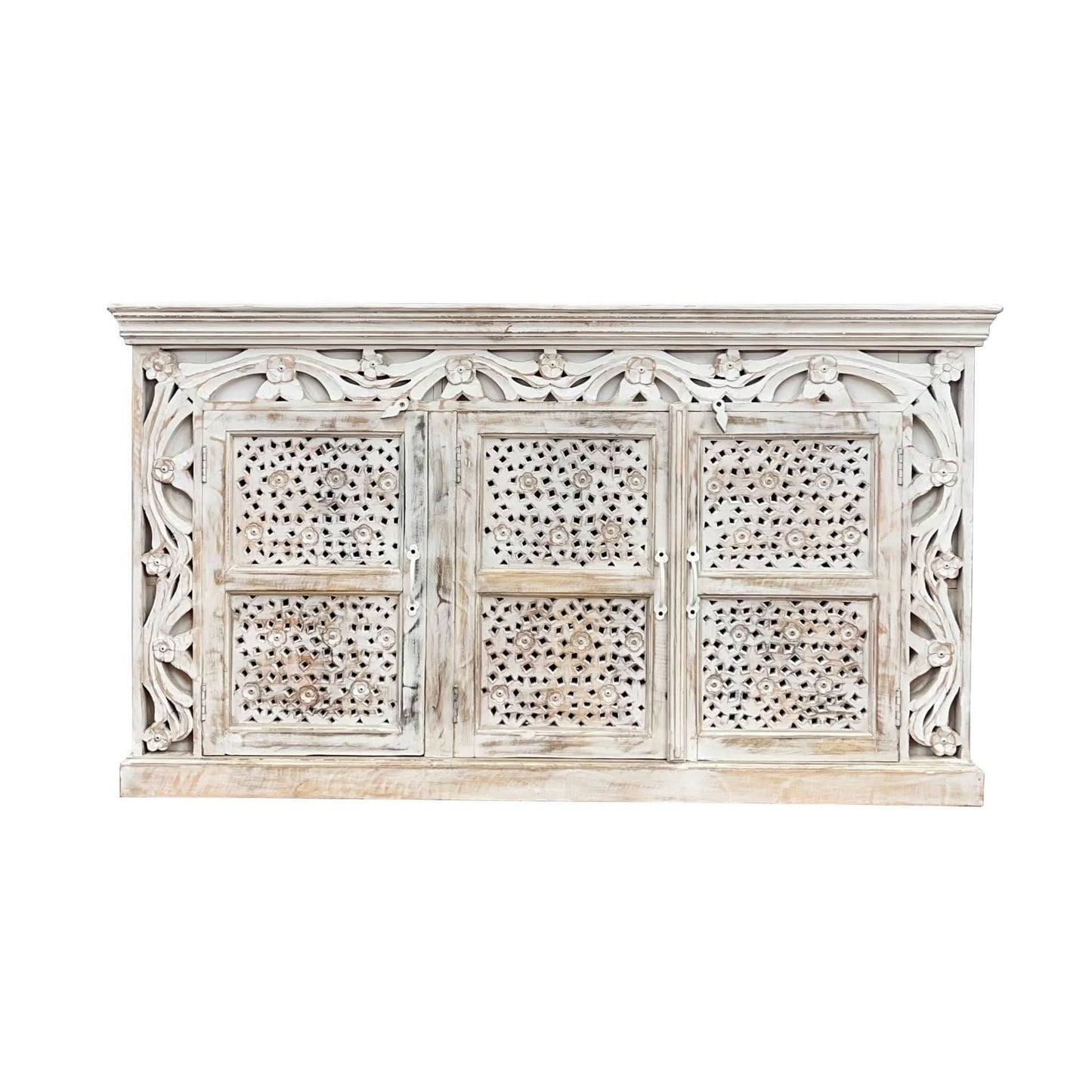 MANCHUELA 3 DOORS ORNATE ASIAN STYLE BUFFET/SIDEBOARD IN MANGO WOOD - MyChocolateWood