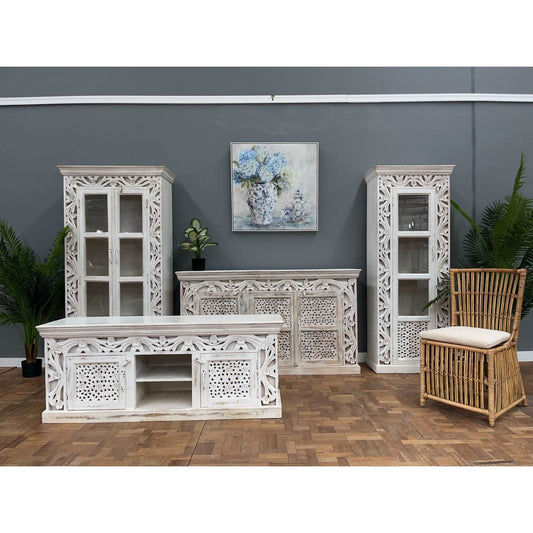 MANCHUELA 3 DOORS ORNATE ASIAN STYLE BUFFET/SIDEBOARD IN MANGO WOOD - MyChocolateWood