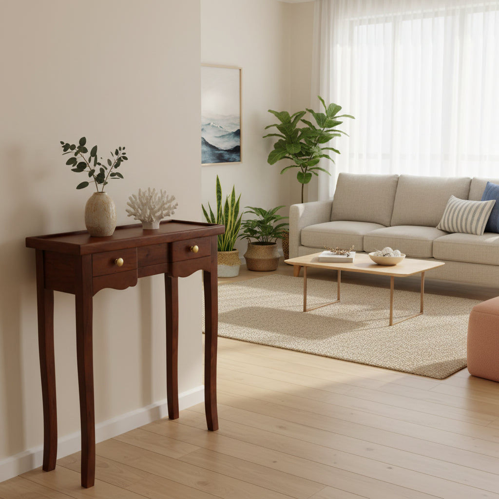 MANDY QUEEN ANN SOLID MAHOGANY 2 DRAWER HALL TABLE/CONSOLE TABLE IN MAHOGANY - MyChocolateWood
