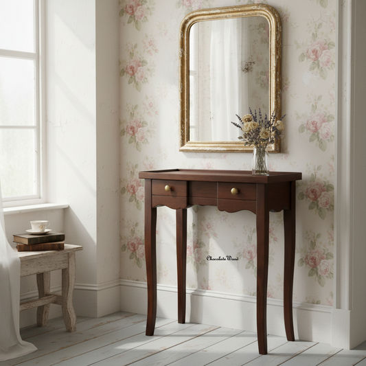 MANDY QUEEN ANN SOLID MAHOGANY 2 DRAWER HALL TABLE/CONSOLE TABLE IN MAHOGANY - MyChocolateWood