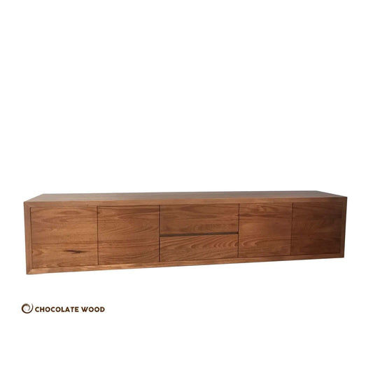 MANHATTAN SOLID WALL-MOUNTED TASSIE OAK TV/ENTERTAINMENT UNIT WITH 4 DOORS & 2 DRAWERS - MyChocolateWood