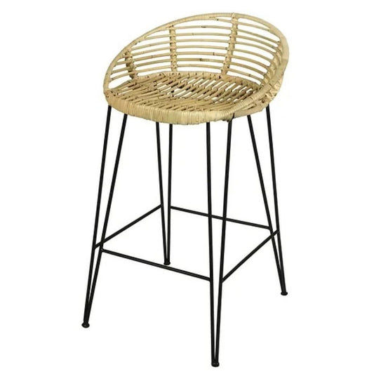 MANILLA RATTAN AND IRON BAR STOOL IN NATURAL & BLACK
