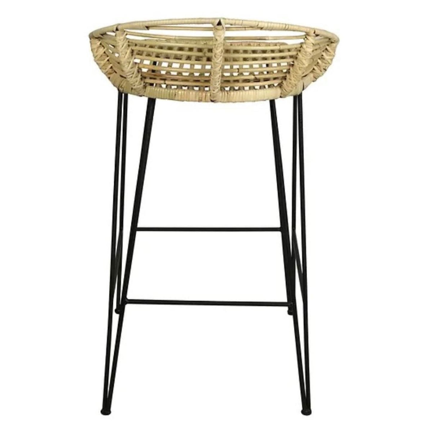 MANILLA RATTAN AND IRON BAR STOOL IN NATURAL & BLACK