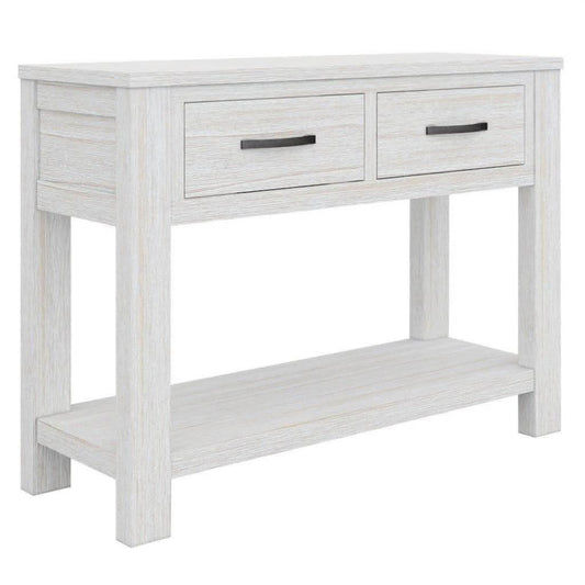MANLY 110CM 2 DRAWERS CONSOLE/HALL TABLE IN BRUSHED WHITEWASH - MyChocolateWood