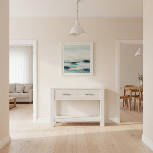 MANLY 110CM 2 DRAWERS CONSOLE/HALL TABLE IN BRUSHED WHITEWASH - MyChocolateWood