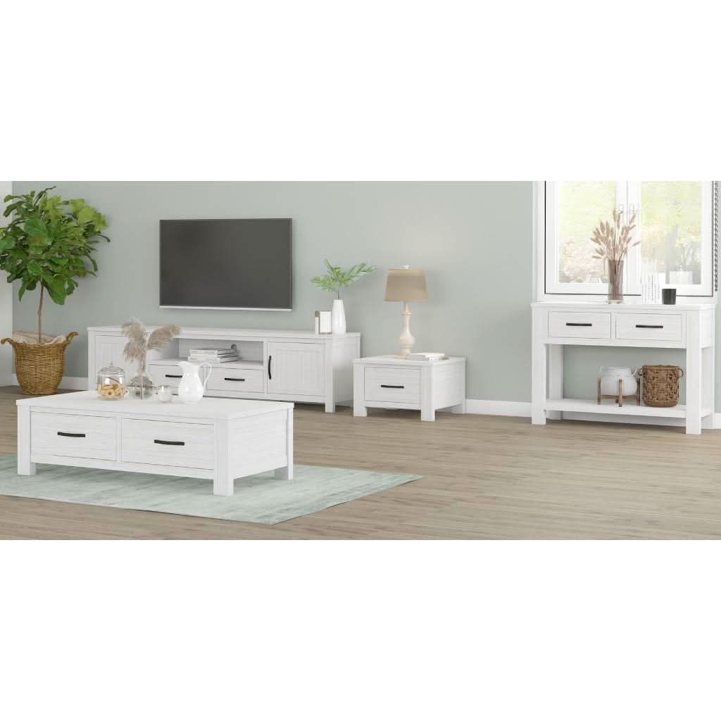 MANLY 110CM 2 DRAWERS CONSOLE/HALL TABLE IN BRUSHED WHITEWASH - MyChocolateWood