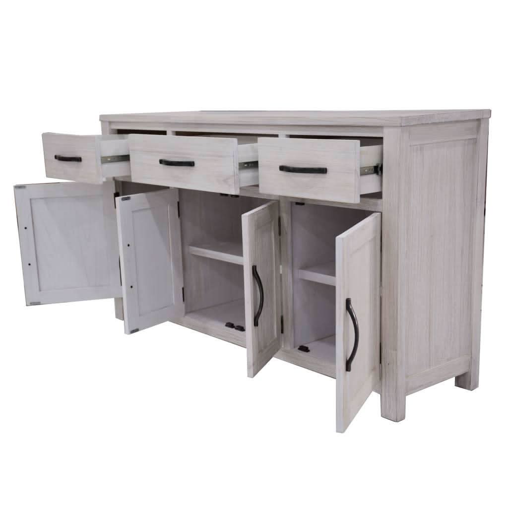 MANLY 158CM 4 DOORS/3 DRAWERS BUFFET/SIDEBOARD IN BRUSHED WHITEWASH - MyChocolateWood