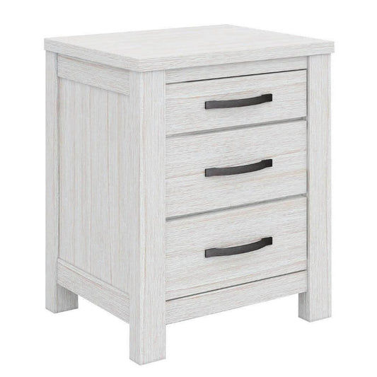 MANLY 50CM 3 DRAWERS BEDSIDE TABLE IN BRUSHED WHITEWASH - MyChocolateWood