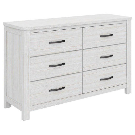 MANLY 6 DRAWER DRESSER IN BRUSHED WHITEWASH + MIRROR 132CM - MyChocolateWood
