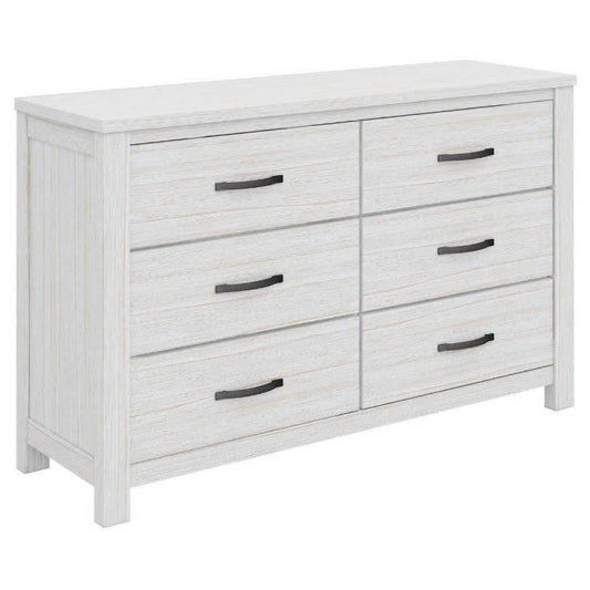 MANLY 6 DRAWER DRESSER IN BRUSHED WHITEWASH + MIRROR 132CM - MyChocolateWood