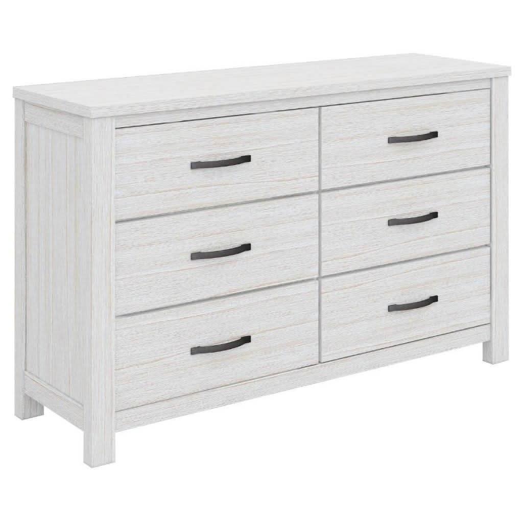 MANLY 6 DRAWER DRESSER IN BRUSHED WHITEWASH + MIRROR 132CM - MyChocolateWood