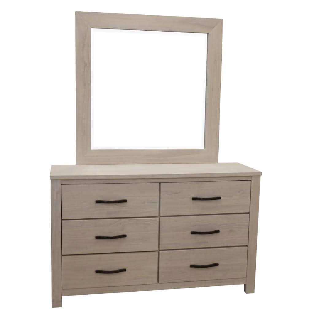 MANLY 6 DRAWER DRESSER IN BRUSHED WHITEWASH + MIRROR 132CM - MyChocolateWood
