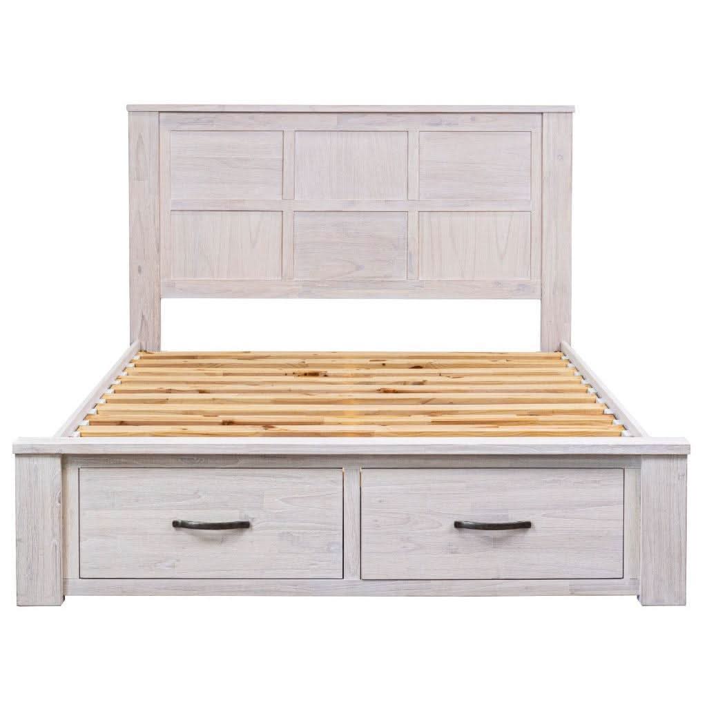 MANLY DOUBLE BED WITH 2 DRAWERS IN BRUSHED WHITEWASH - MyChocolateWood