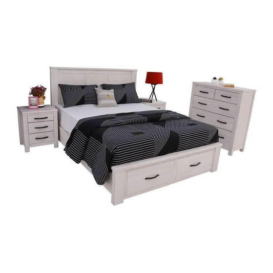 MANLY DOUBLE SIZE BED WITH 2 END DRAWERS + TALLBOY + 2 BEDSIDE TABLES PACKAGE DEAL
