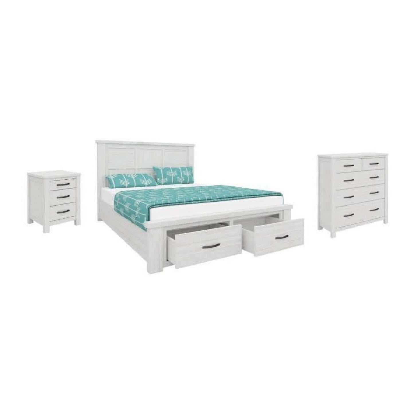 Manly King Bed, Tallboy & 2 Bedside Tables Package - Chocolate Wood