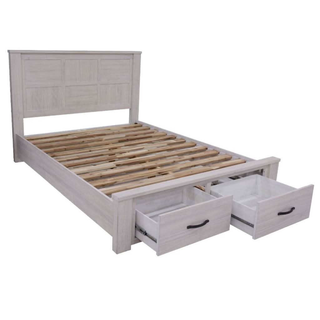 Manly Queen Bed, Dresser, Mirror & 2 Bedside Tables Package - Chocolate Wood