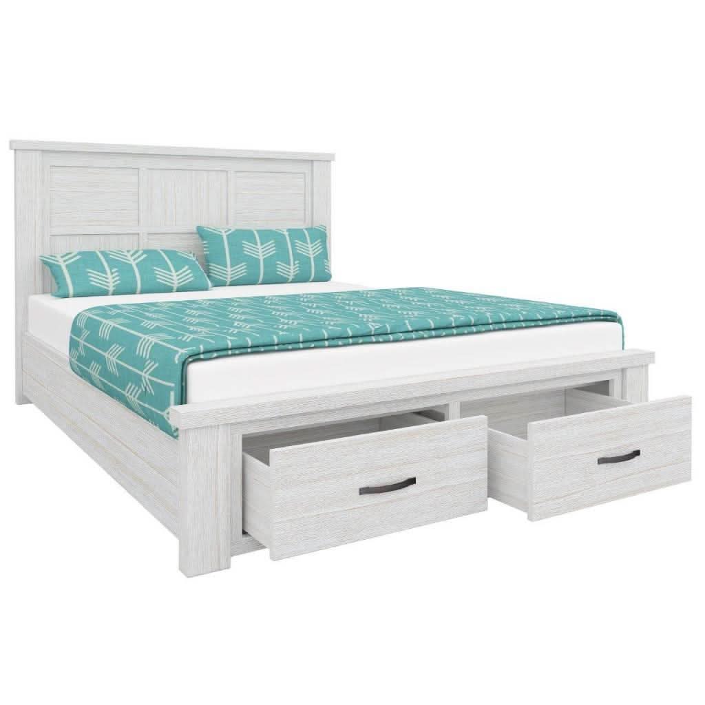 MANLY QUEEN SIZE BED WITH 2 DRAWERS IN BRUSHED WHITEWASH - MyChocolateWood