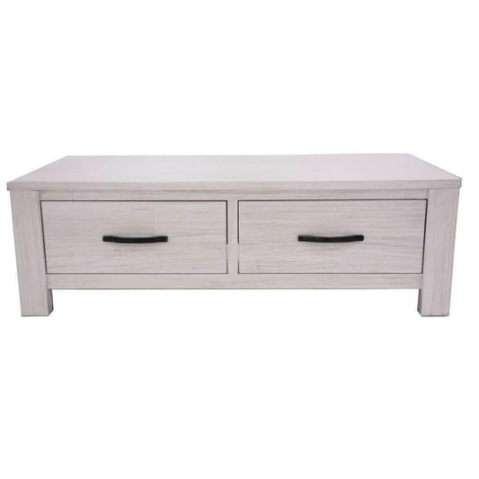 MANLY SOLID MOUNTAIN ASH TIMBER 2 DRAWER COFFEE TABLE IN BRUSHED WHITEWASH 127CM
