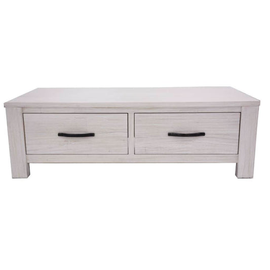 MANLY SOLID MOUNTAIN ASH TIMBER 2 DRAWER COFFEE TABLE IN BRUSHED WHITEWASH 127CM - MyChocolateWood