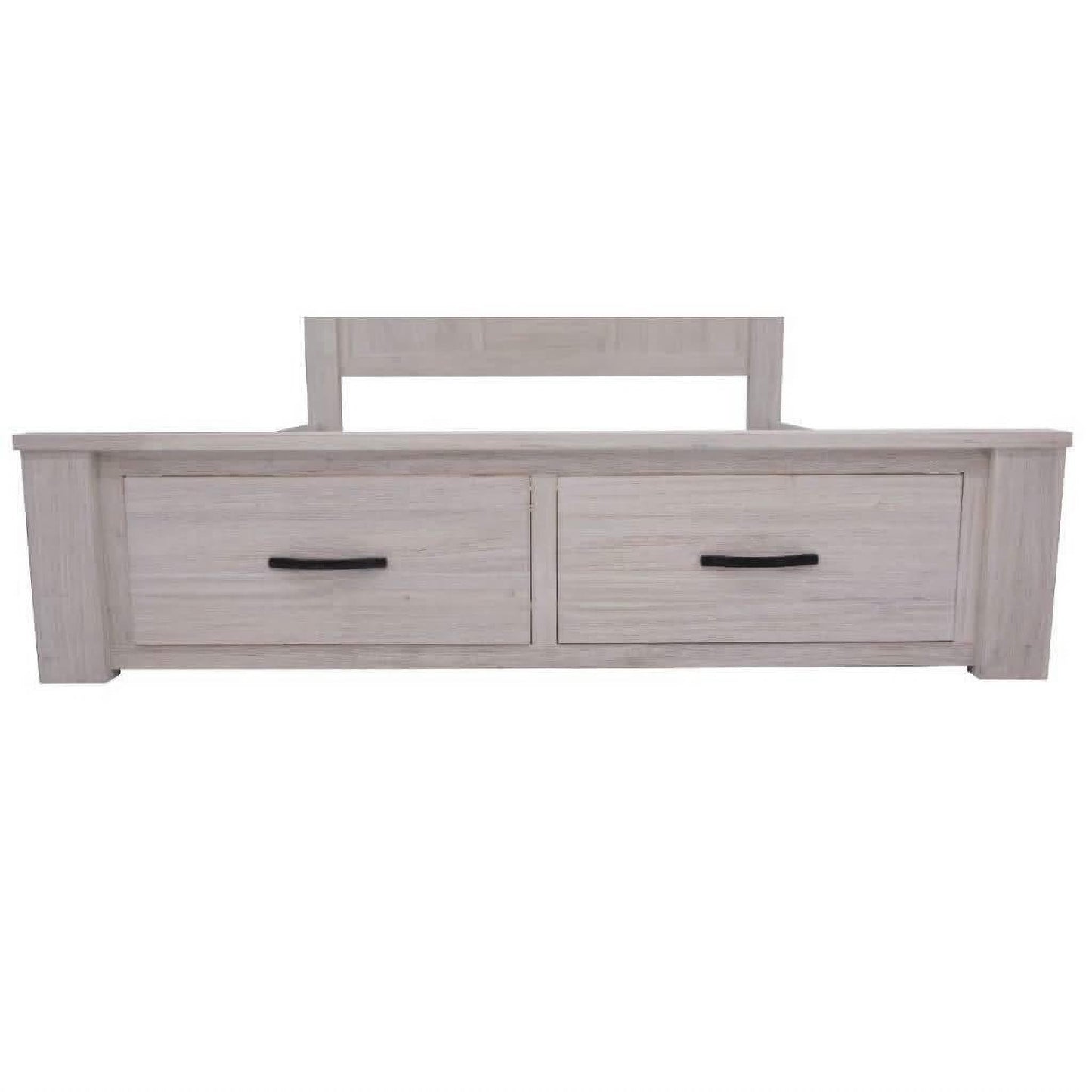 Manly Bed with 2 Drawers in Brushed Whitewash, King - Chocolate Wood