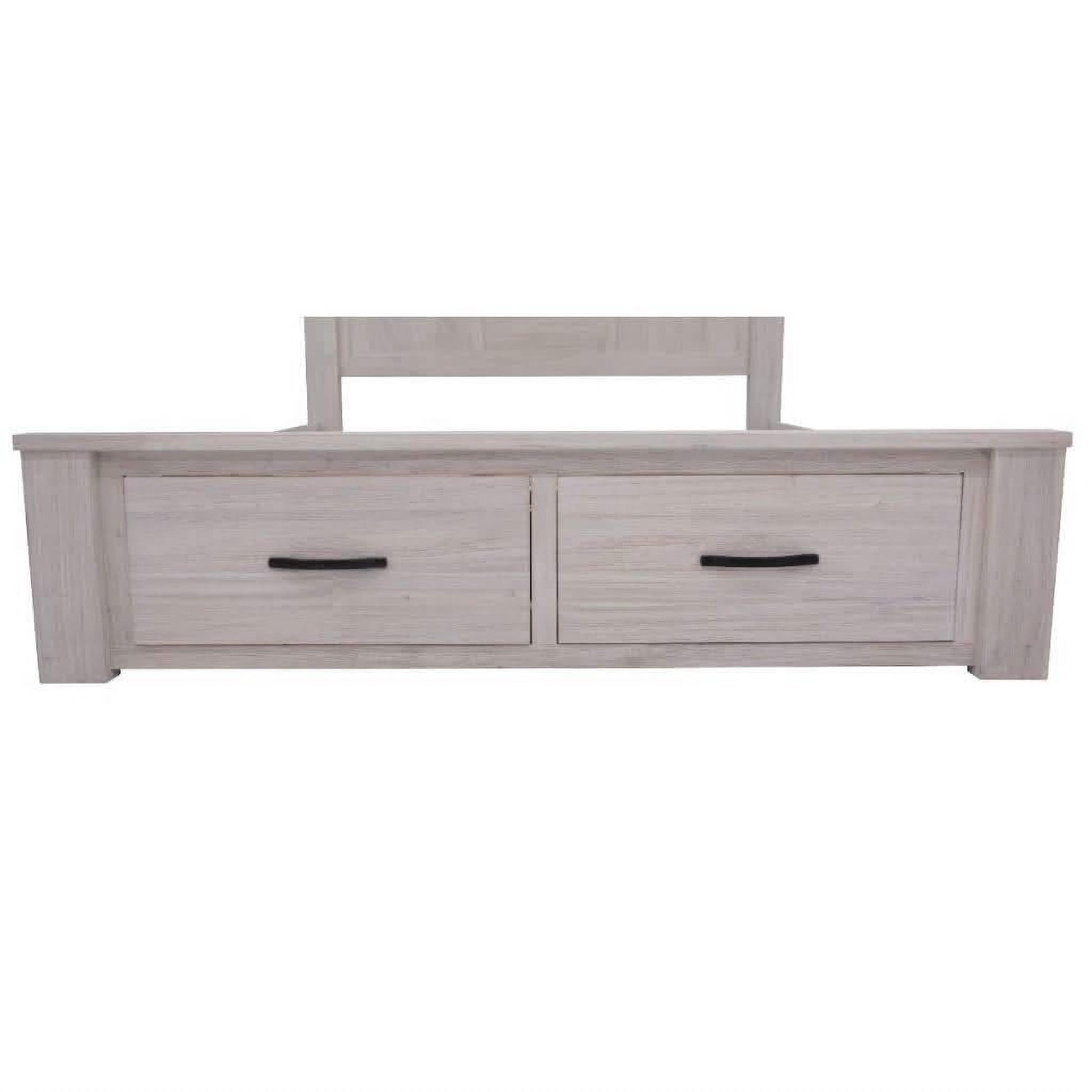 Manly Bed with 2 Drawers in Brushed Whitewash, King - Chocolate Wood